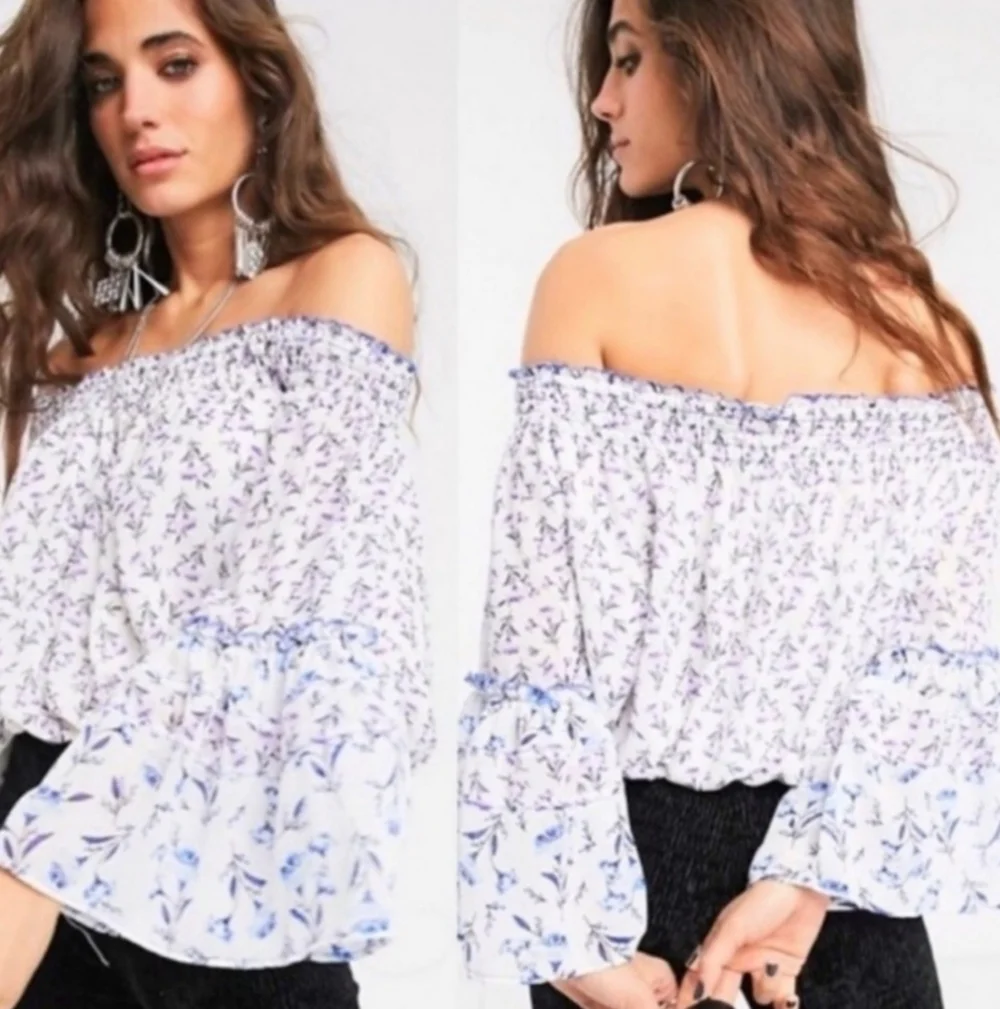 Free People Blue and White Floral Blouse